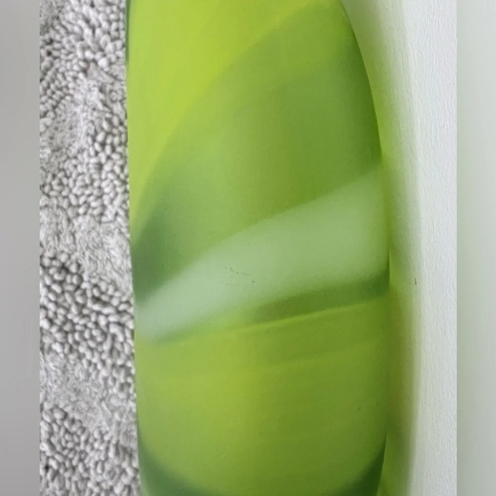 CRATE & BARREL Frosted Glass LIMA Vase Greens White Swirl 11